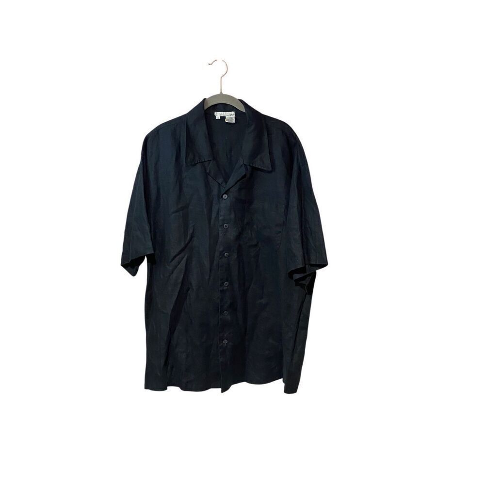 International male men’s black short sleeve 100% linen shirt, size XXL